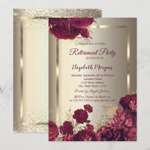 Elegant Gold Frame Confetti Roses Gold Retirement  Invitation