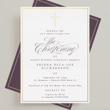 Elegant Gold Frame & Cross Calligraphy Christening