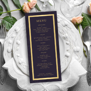 Elegant gold frame dark purple modern wedding menu