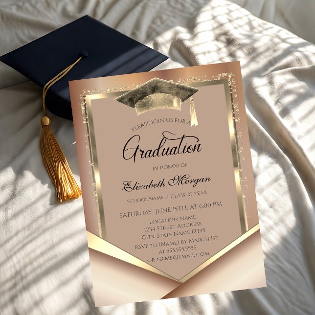 Elegant Gold Frame Diamonds Graduation Cap Invitation (Creator Uploaded)