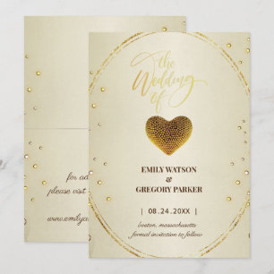 Elegant gold frame diamonds heart save the date