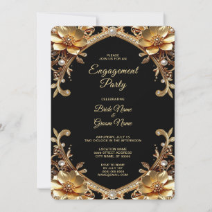 Elegant Gold Frame Engagement Invitation