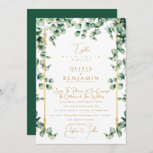 Elegant Gold Frame & Eucalyptus greenery Wedding Invitation