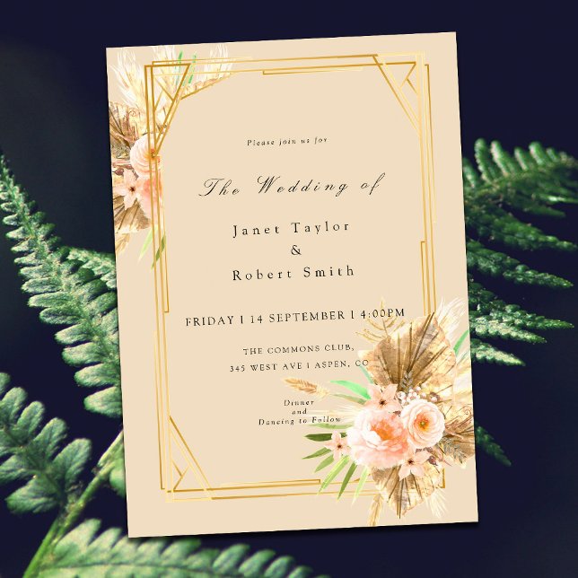 Elegant Gold Frame Floral Blush Border Wedding   Invitation (Creator Uploaded)
