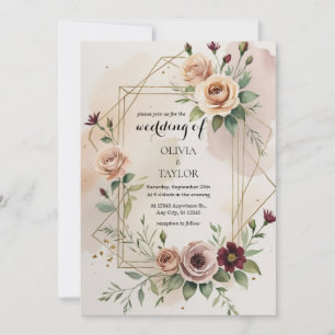 Elegant Gold Frame Floral Wedding Invitation