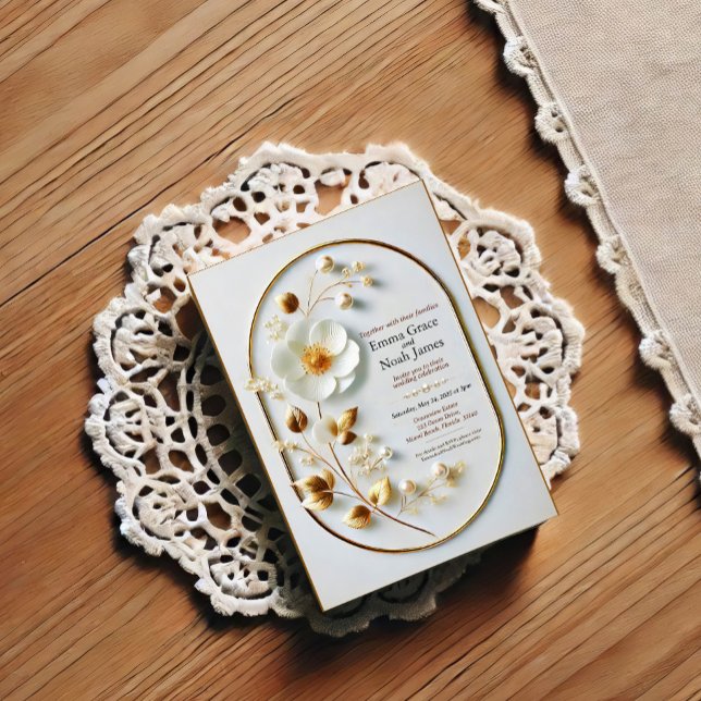 Elegant Gold Frame Floral Wedding Invitation (Creator Uploaded)