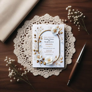 Elegant Gold Frame Floral Wedding Invitation