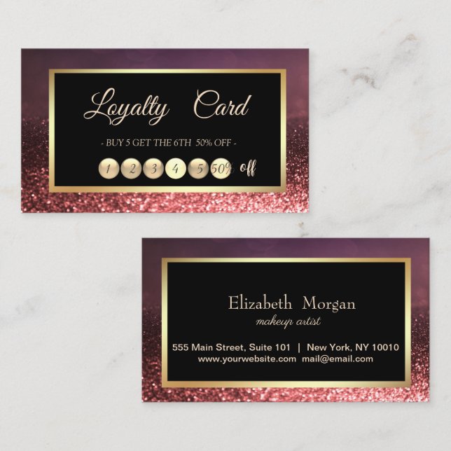 Elegant Gold Frame Glitter Bokeh Loyalty Card (Front/Back)