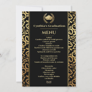 Elegant gold Frame Graduation Dinner Menu Invitation