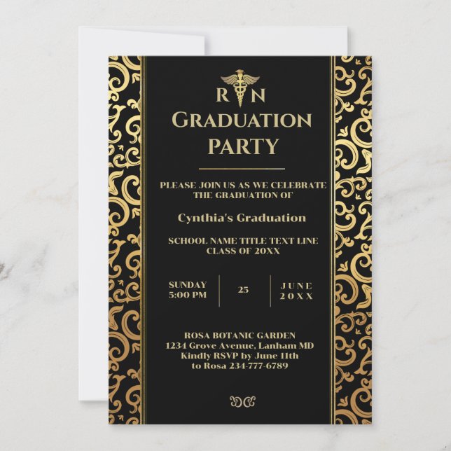 Elegant gold Frame Graduation Party Invitation (Front)