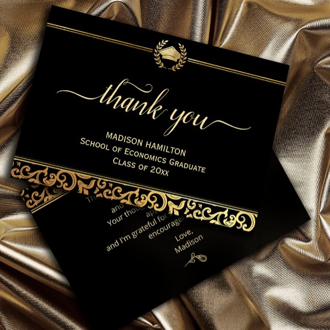 Elegant gold Frame Graduation Thank You Card (Elegant gold Frame Graduation Thank You Card #script #calligraphy #fauxgold)