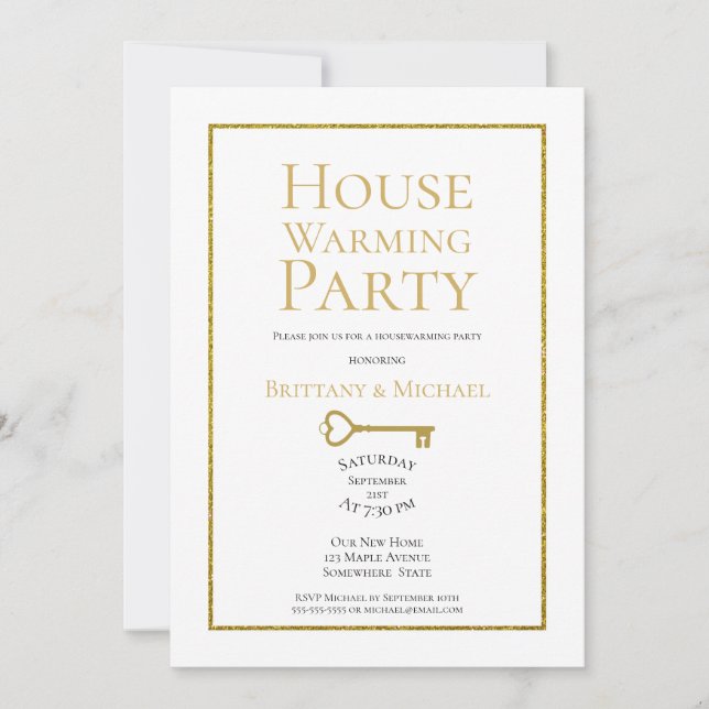 Elegant Gold Frame Housewarming Party Invitation (Front)