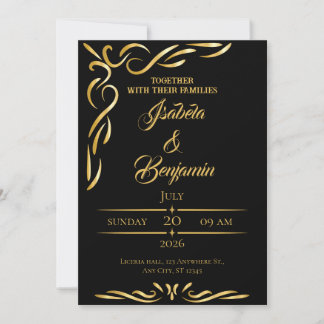 Elegant Gold Frame Invitation | Black & Gold Ornam