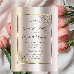 Elegant Gold Frame,Magnolia Retirement  Invitation