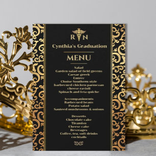 Elegant gold Frame Medical Graduation Dinner Menu Invitation