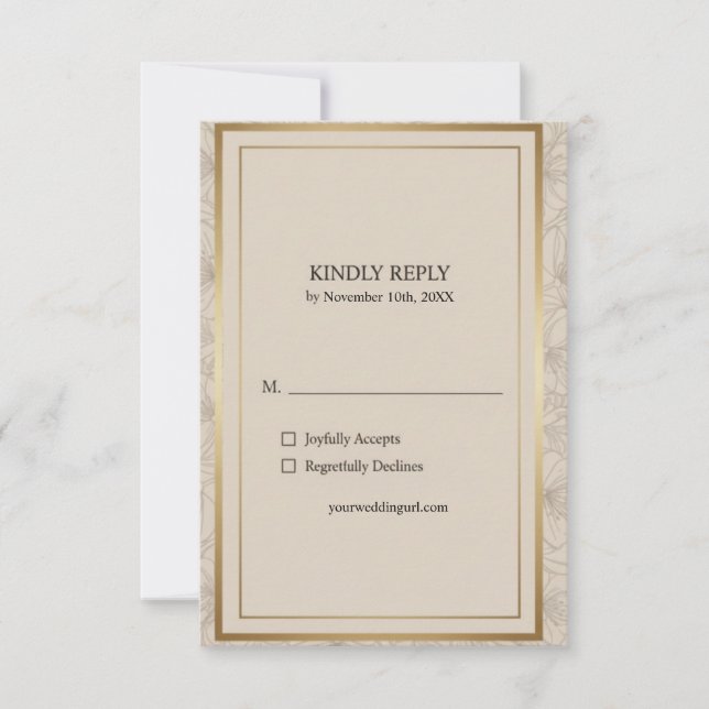 Elegant Gold Frame Minimalist Wedding  RSVP Card (Front)