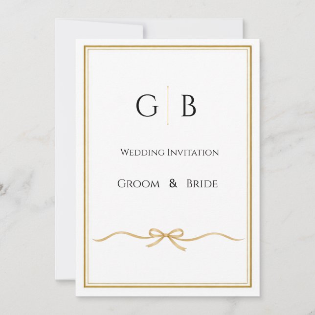 Elegant Gold Frame Monogram Wedding Invitation (Front)