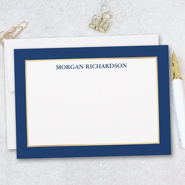 Elegant Gold Frame Navy Blue  - Choose Size - Card (Customize to change text color, add more text or to change color of back of card.)