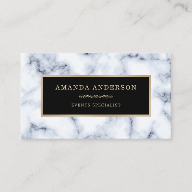 Elegant Gold Frame on White Marble | Business Card (Front)