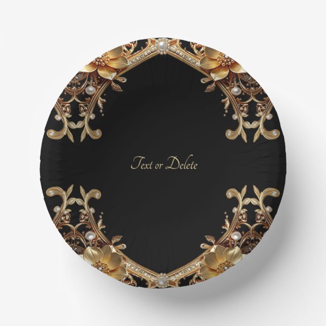 Elegant Gold Frame Paper Bowls Plate (Front)