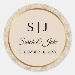 Elegant Gold Frame Personalised Wedding Monogram Classic Round Sticker