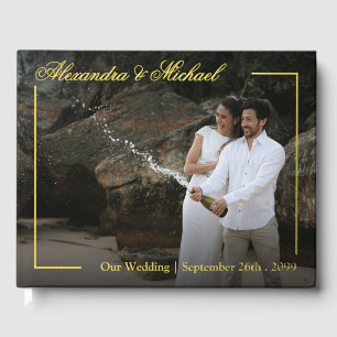 Elegant Gold Frame Photo Overlay Monogram Wedding Guest Book