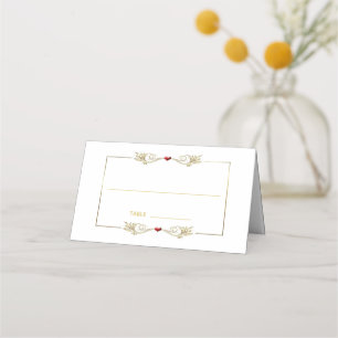 Elegant Gold Frame Red Heart Place Card