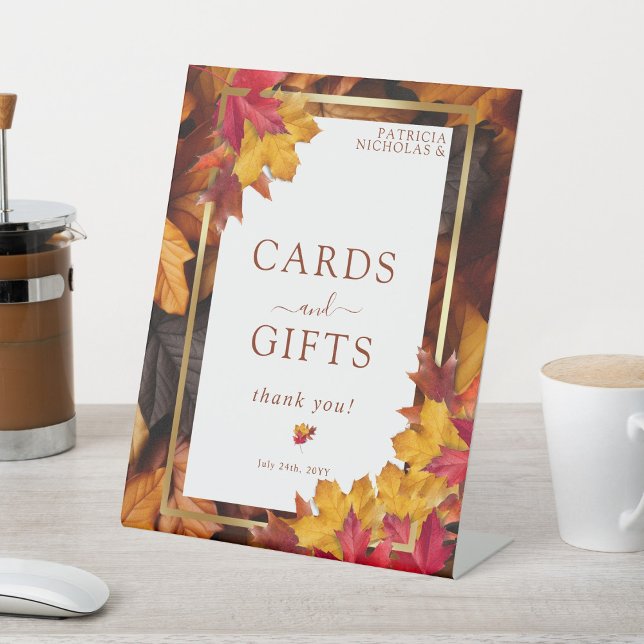 Elegant Gold Frame & Rustic Autumn Cards & Gifts Pedestal Sign (Creator Uploaded)