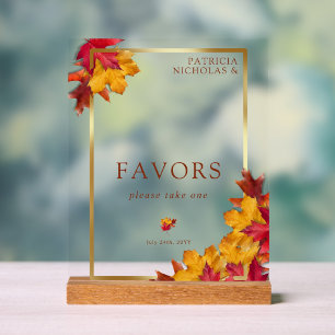 Elegant Gold Frame & Rustic Autumn Charm Favours Acrylic Sign