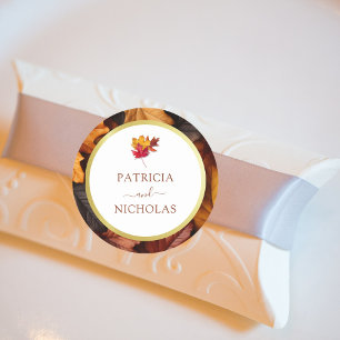 Elegant Gold Frame & Rustic Autumn Charm Wedding Classic Round Sticker