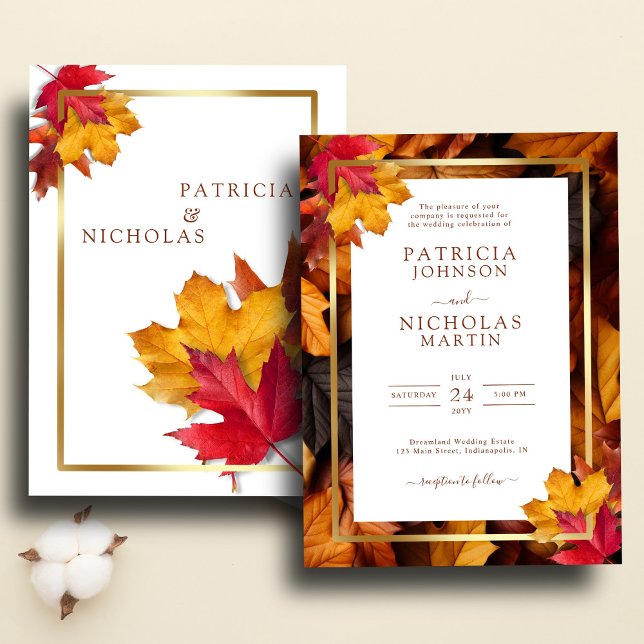 Elegant Gold Frame & Rustic Autumn Charm Wedding   Invitation (Creator Uploaded)