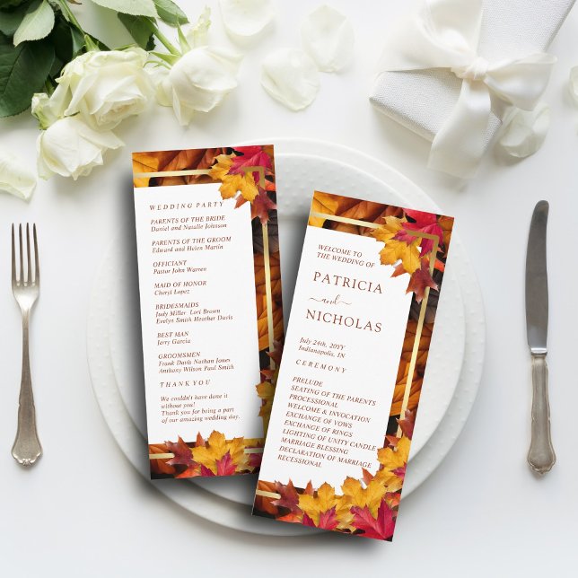 Elegant Gold Frame & Rustic Autumn Charm Wedding Programme (Creator Uploaded)