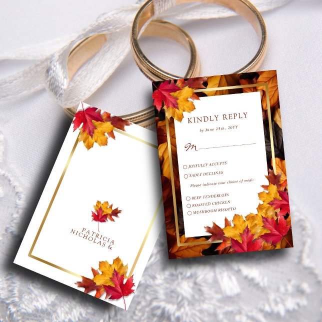 Elegant Gold Frame & Rustic Autumn Charm Wedding  RSVP Card (Creator Uploaded)
