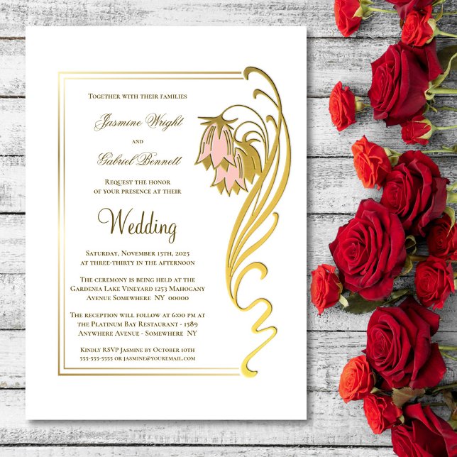 Elegant Gold Frame Script Wedding Invitation (Creator Uploaded)