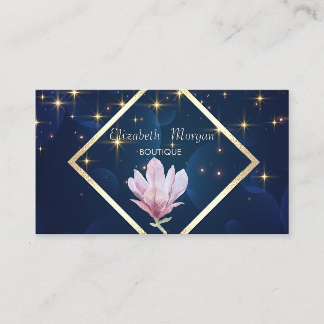 Elegant ,Gold Frame,Stars Watercolor Magnolia Business Card (Front)