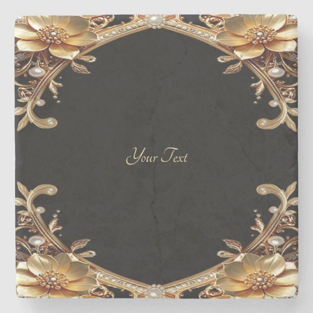 Elegant Gold Frame Stone Coaster (Front)