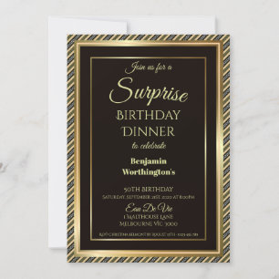 Elegant Gold Frame Surprise 50th Birthday Dinner Invitation