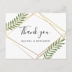 Elegant Gold Frame Terrarium Green Leaf Thank you Postcard