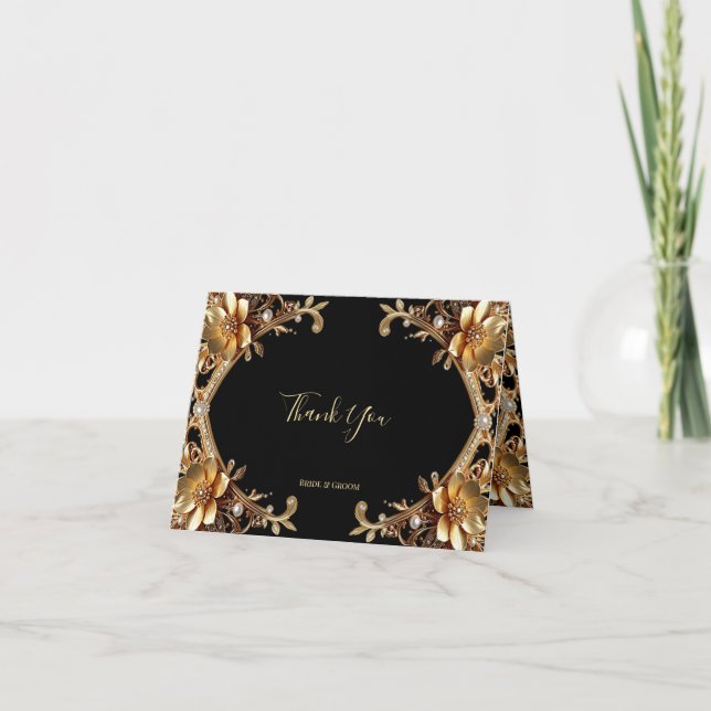 Elegant Gold Frame Thank You Card (Front)