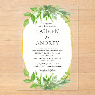 Elegant Gold Frame Wedding  Acrylic Invitations