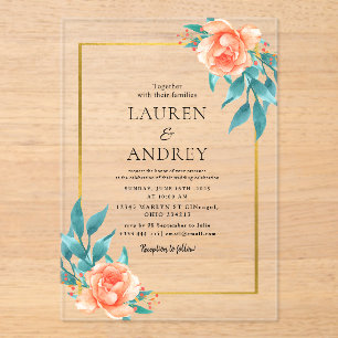 Elegant Gold Frame Wedding  Acrylic Invitations