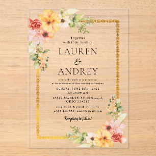 Elegant Gold Frame Wedding  Acrylic Invitations