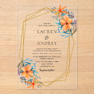 Elegant Gold Frame Wedding  Acrylic Invitations
