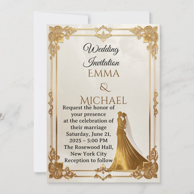 Elegant Gold Frame Wedding Invitatio Invitation (Front)