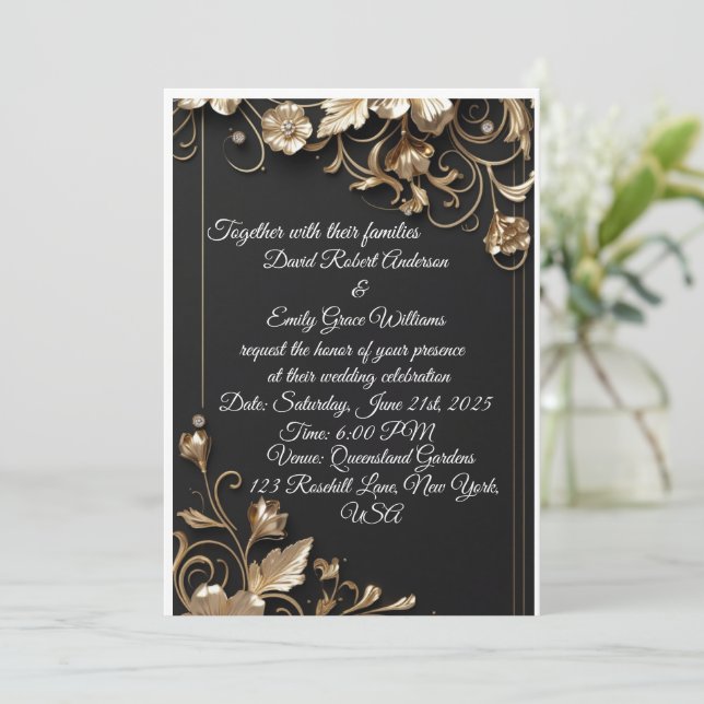 Elegant Gold Frame Wedding Invitation (Standing Front)