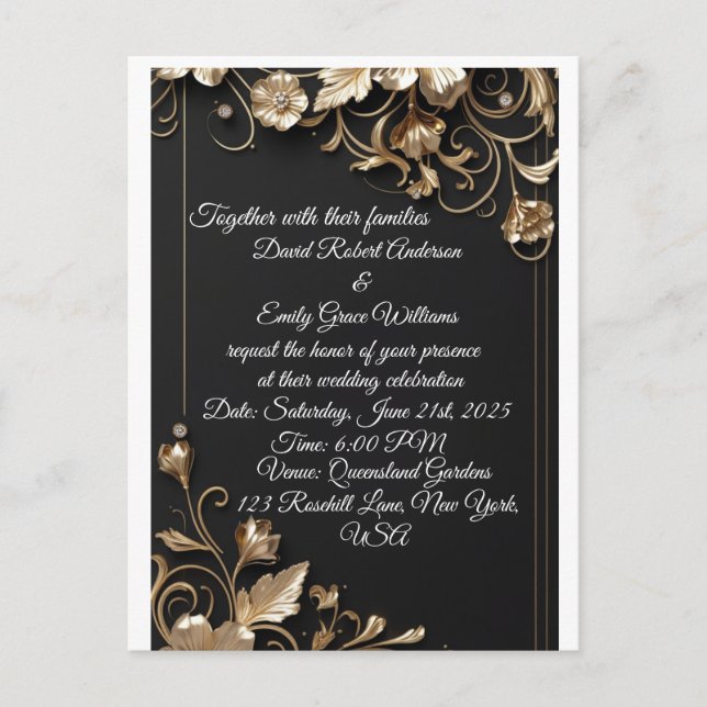 Elegant Gold Frame Wedding Invitation Postcard (Front)