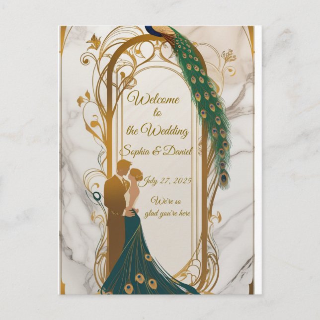 Elegant Gold Frame Wedding Invitation Postcard (Front)