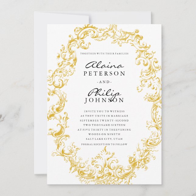 Elegant Gold Frame Wedding Invitation Template (Front)