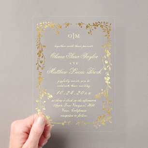Elegant Gold French Florals Royal Wedding Acrylic Invitations