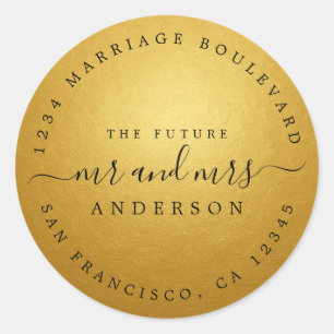 Elegant Gold Future Mr & Mrs Return Address Classic Round Sticker